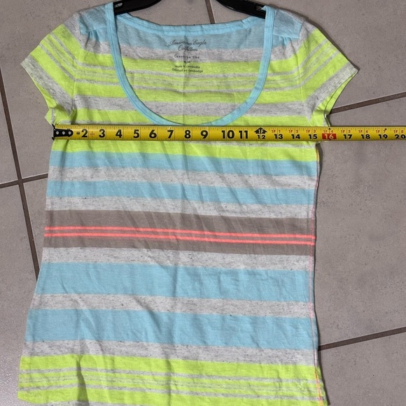 American Eagle Women Favorite Tee stripe neon T-shirt size Medium - Picture 6 of 6